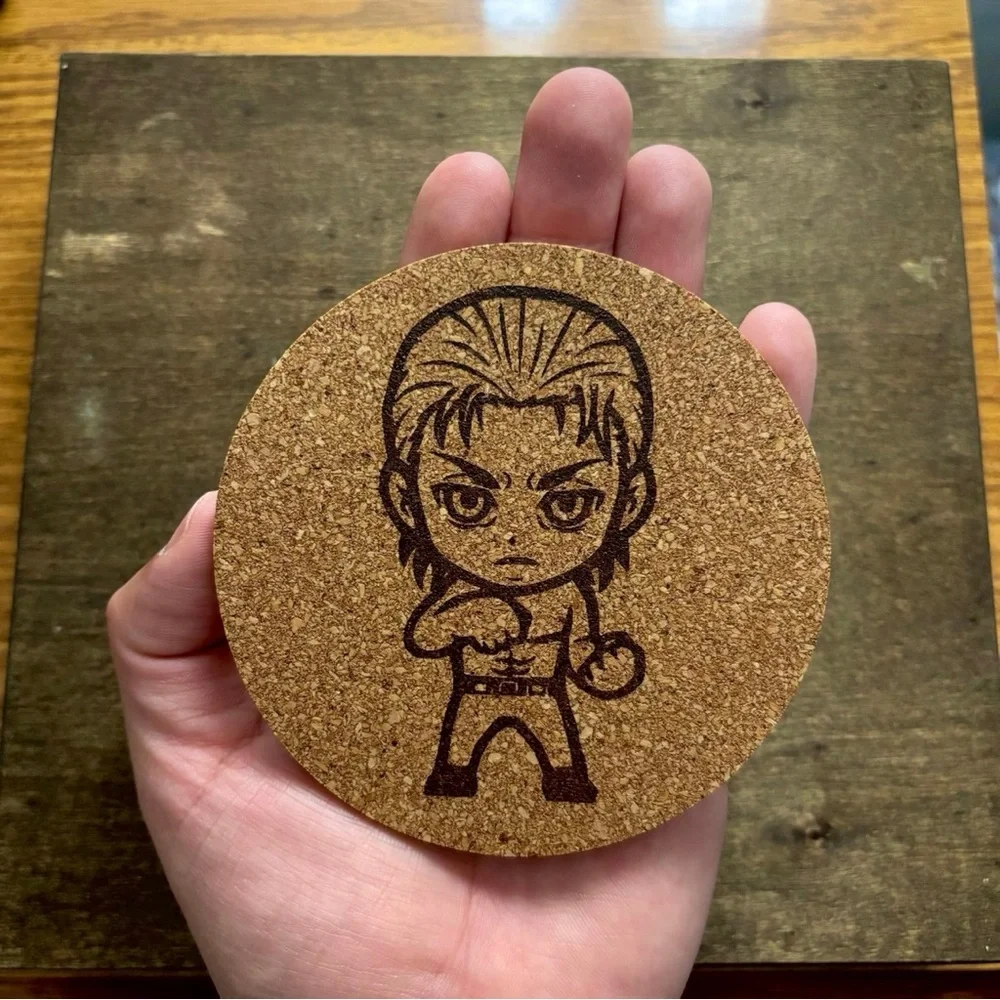 Attack On Titan Eren Yeager Chibi Style Laser Engraved Cork Coaster #2